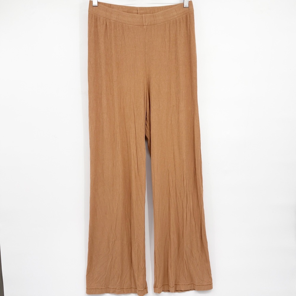 Skims Womens Tan Ribbed Modal Blend Soft Lounge Minimalist Wide Leg Pants Size M